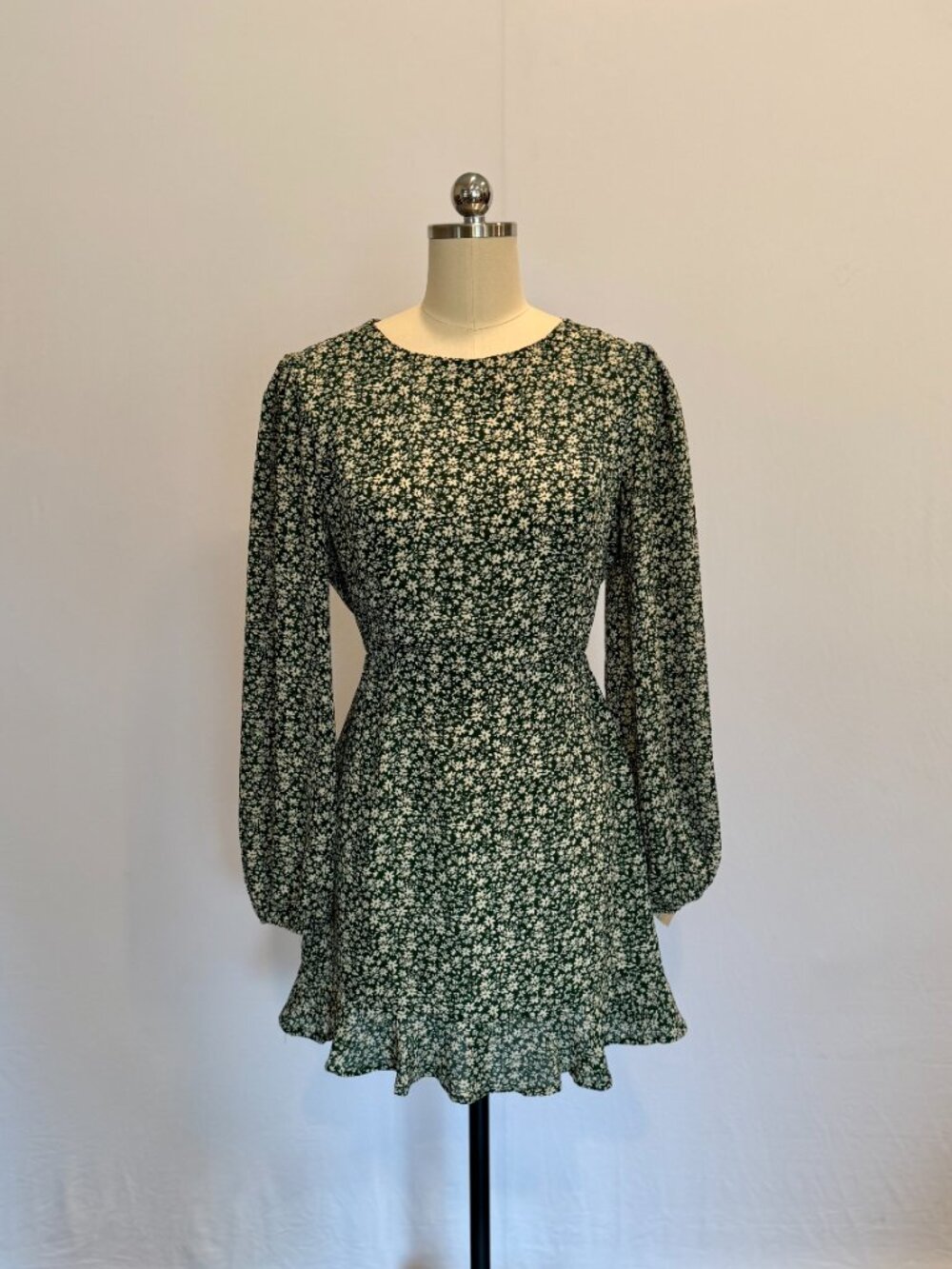 lulus Blooming Darlin Green Floral Print, Ruffle Lining Mini Dress Size Small